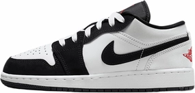 Air Jordan 1 Low SE Big Kids' Shoes (HF3188-106, White/Black/Matte Silver/Fire Red)