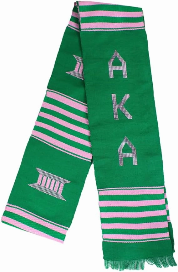 AKA Kente Stole - Green, Pink, Green Kente Cloth Stole/Sash. Graduation - AKA 1908