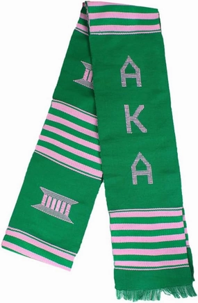 AKA Kente Stole - Green, Pink, Green Kente Cloth Stole/Sash. Graduation - AKA 1908