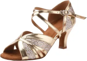 Akanu Women's Latin Dance Shoes Female's Ballroom Salsa Dance Shoes with 2.3" Hell(D-Style Size 6) Gold