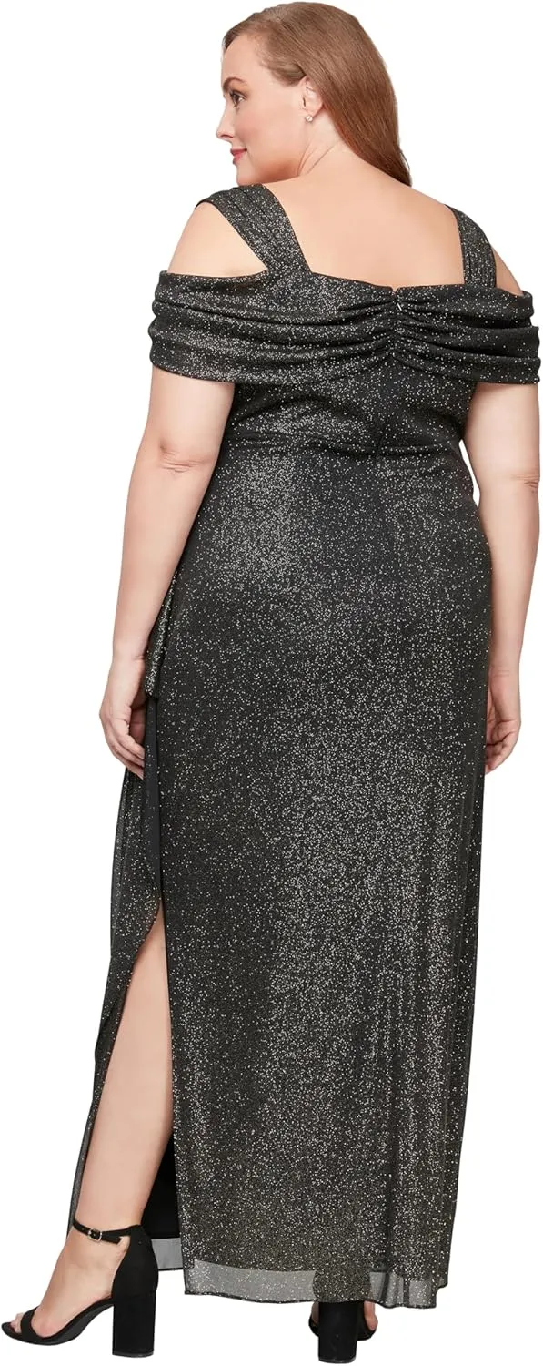 Alex Evenings Women's Cold Shoulder Mother of The Bride Dress W/Ruched Skirt, Formal Event, Wedding Guest Gown (Plus Size)