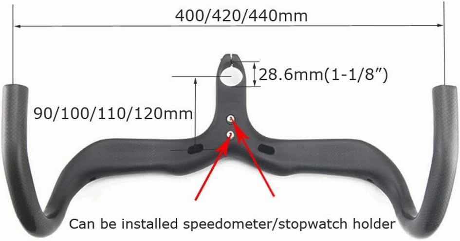 Alfa Pasca Carbon Road Bike Integrated Drop Bars with Internal Routing, 400x100mm, Black