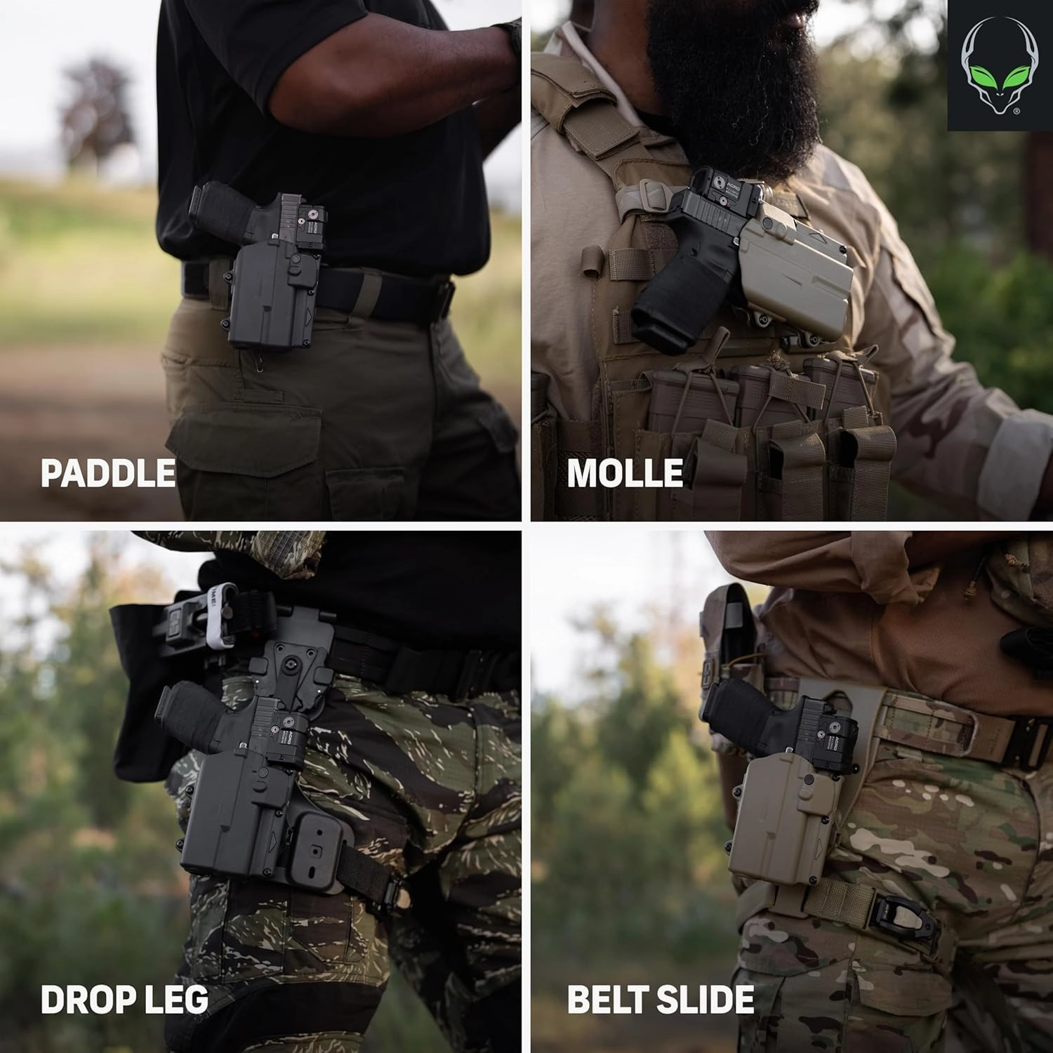 Alien Gear Rapid Force Level 2 OWB Holster – Locking Belt Slide – Right Hand – Compatible with Sig Sauer and Glock Models – No Light, Compact Light, and Large Light Options – Matte Black