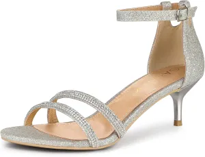 Allegra K Women's Stiletto Kitten Heels Glitter Heel Sandals