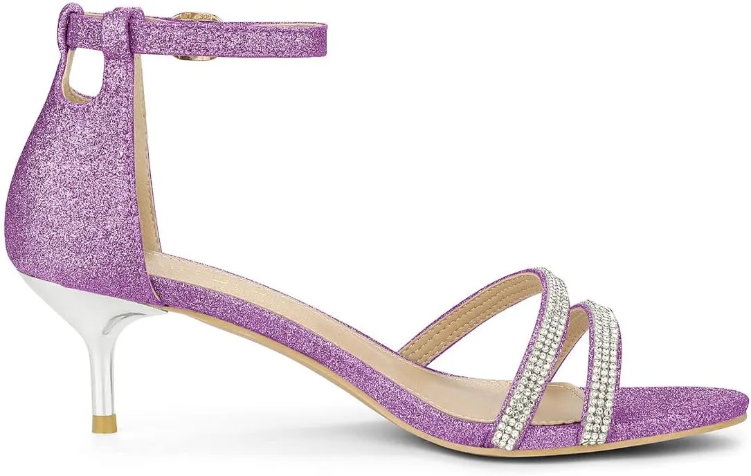 Allegra K Women's Stiletto Kitten Heels Glitter Heel Sandals