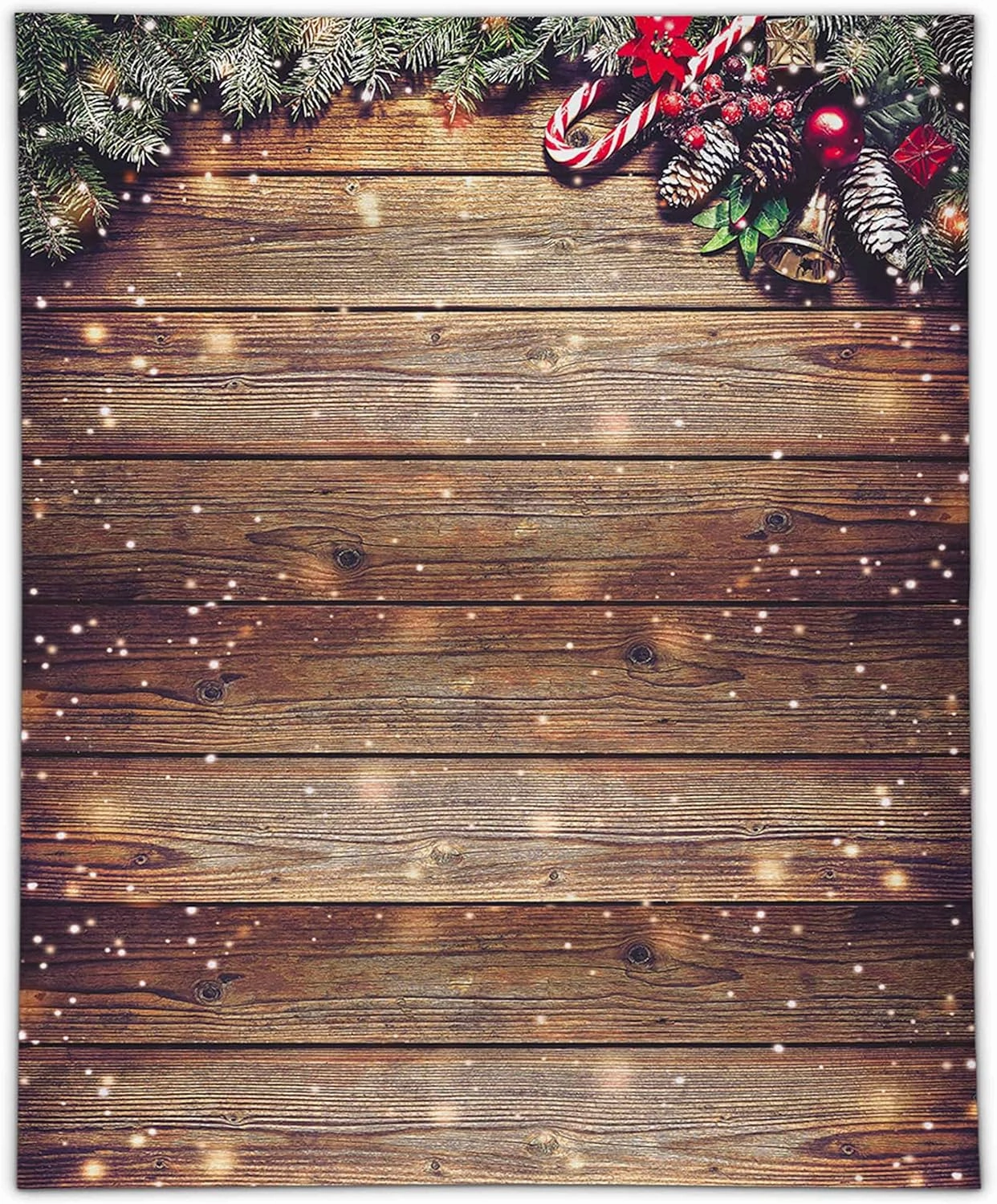 Allenjoy 8x10ft Snowflake Gold Glitter Christmas Wood Wall Photography Backdrop Xmas Rustic Barn Wooden Floor Background for Children Portrait Photo Studio Booth Photobooth Photographer Prop