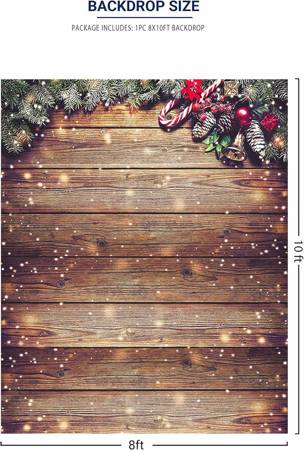 Allenjoy 8x10ft Snowflake Gold Glitter Christmas Wood Wall Photography Backdrop Xmas Rustic Barn Wooden Floor Background for Children Portrait Photo Studio Booth Photobooth Photographer Prop
