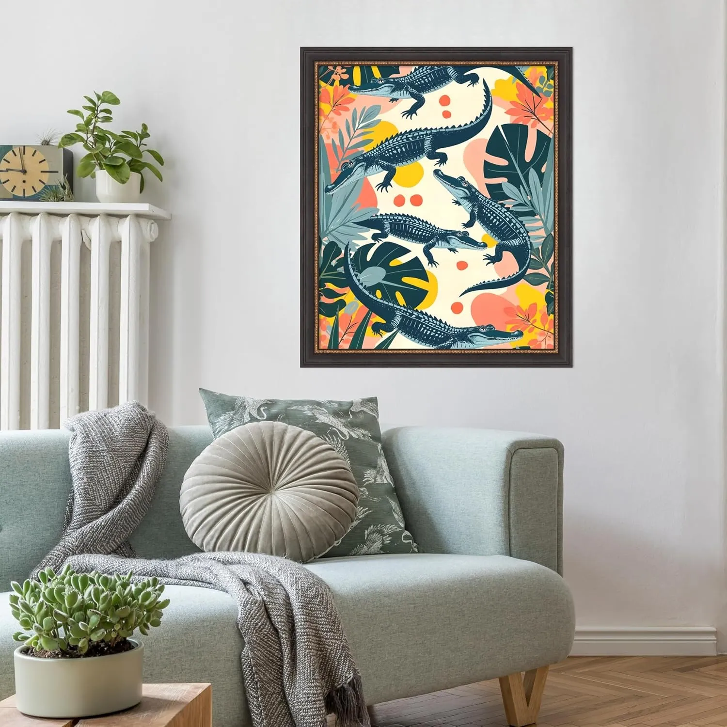 Amanti Art Framed Wall Art Print 27x23 Crocs by Uma Gokhale, Animals Wall Art, Whimsical Decor, Medium Poster Painting Artwork for Living Room, Bedroom, Bathroom, Kitchen, Office or Business