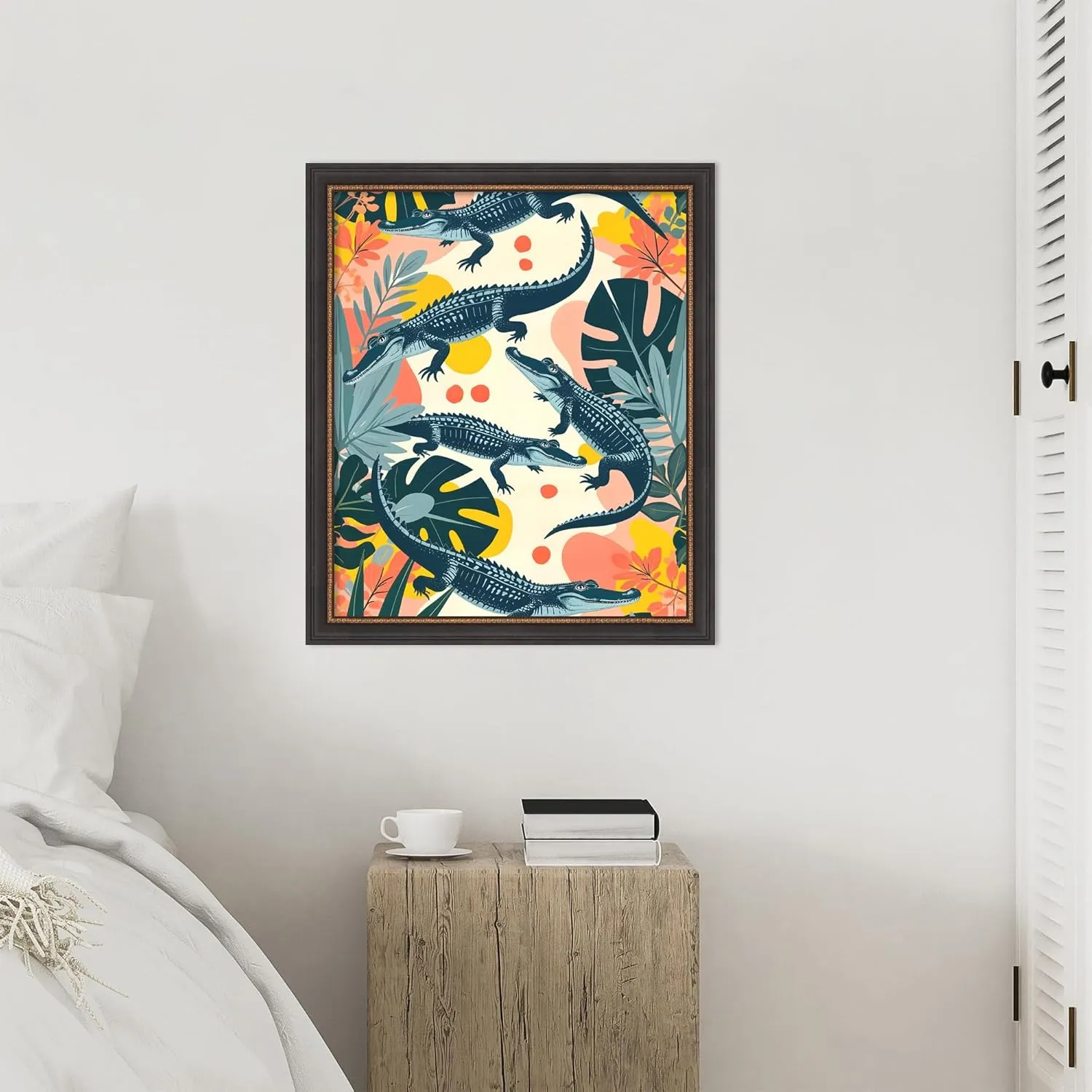 Amanti Art Framed Wall Art Print 27x23 Crocs by Uma Gokhale, Animals Wall Art, Whimsical Decor, Medium Poster Painting Artwork for Living Room, Bedroom, Bathroom, Kitchen, Office or Business