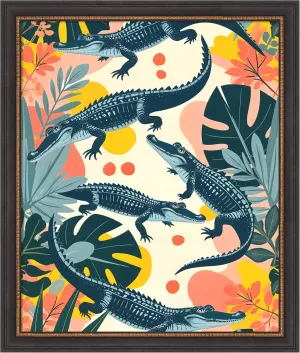 Amanti Art Framed Wall Art Print 27x23 Crocs by Uma Gokhale, Animals Wall Art, Whimsical Decor, Medium Poster Painting Artwork for Living Room, Bedroom, Bathroom, Kitchen, Office or Business