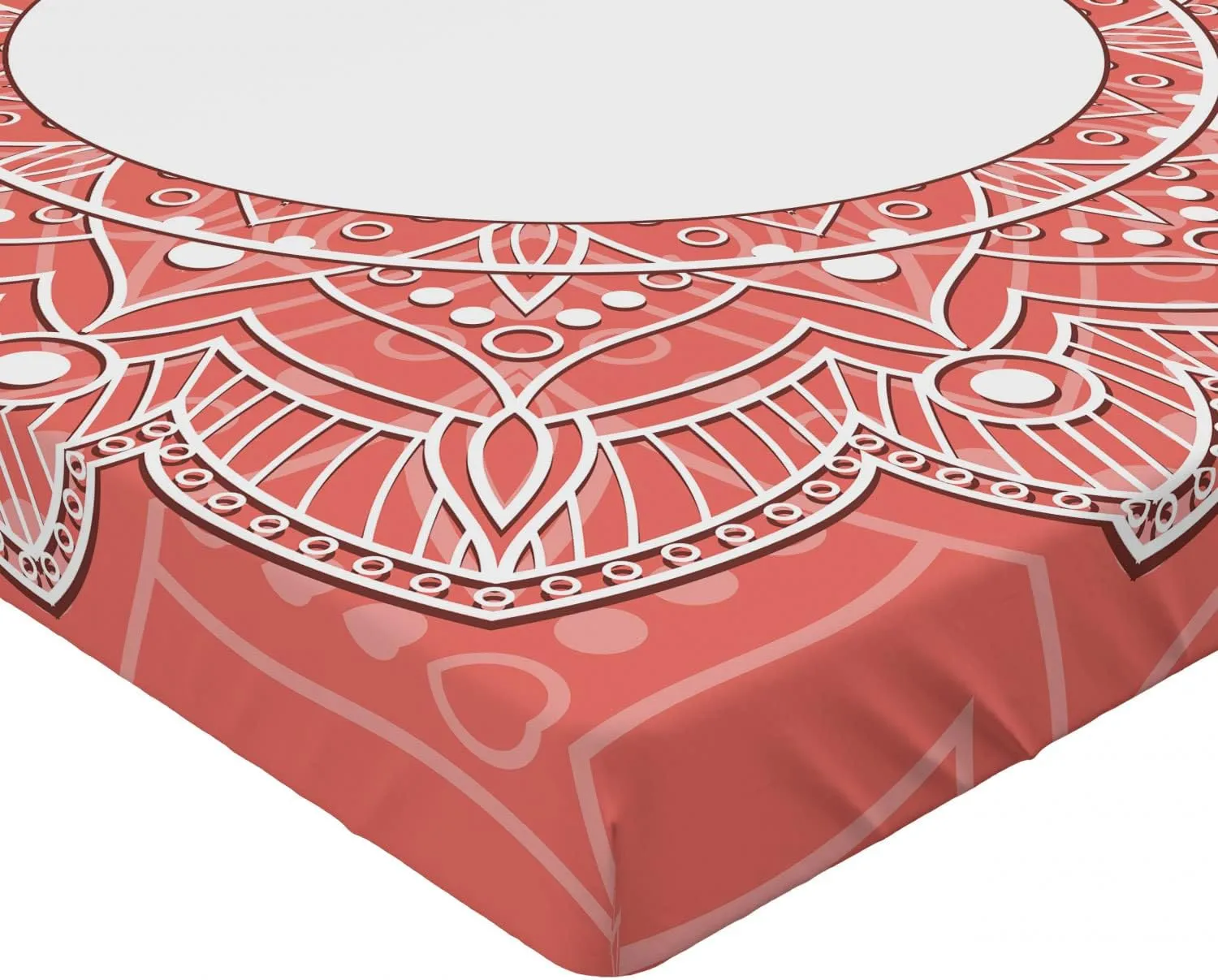 Ambesonne Peach 2 Pack Fitted Sheet, Bridal Lace Design Soft, Bed Cover All-Round Elastic Deep Pockets 2 Pieces, Package Contains 2 Queen Size Fitted Sheets, Coral White