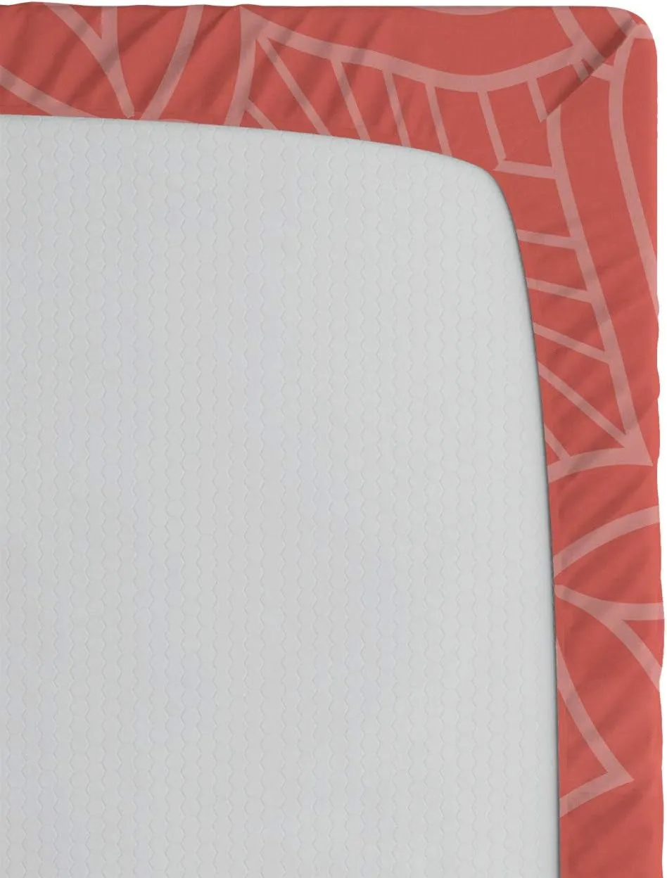 Ambesonne Peach 2 Pack Fitted Sheet, Bridal Lace Design Soft, Bed Cover All-Round Elastic Deep Pockets 2 Pieces, Package Contains 2 Queen Size Fitted Sheets, Coral White