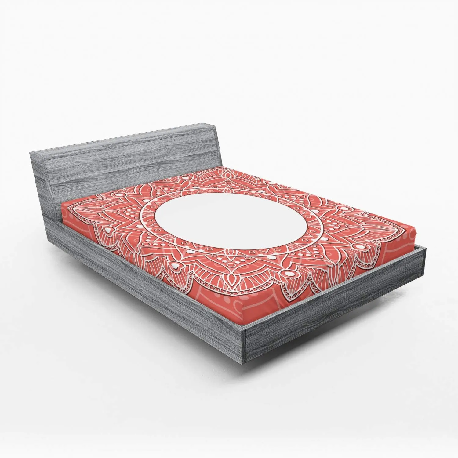 Ambesonne Peach 2 Pack Fitted Sheet, Bridal Lace Design Soft, Bed Cover All-Round Elastic Deep Pockets 2 Pieces, Package Contains 2 Queen Size Fitted Sheets, Coral White
