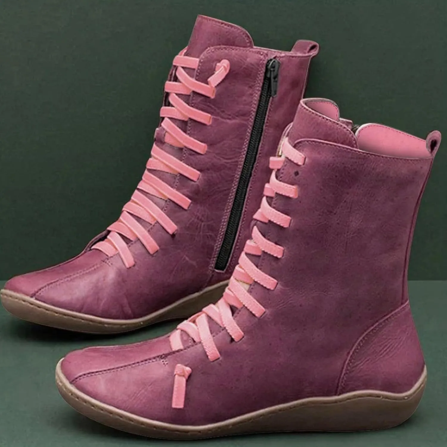 AMDBEL Fall Boots for Women 2024, Women's Ankle Boots Low Heel Arch Support Side Zipper Mid Calf Boots Walking Booties