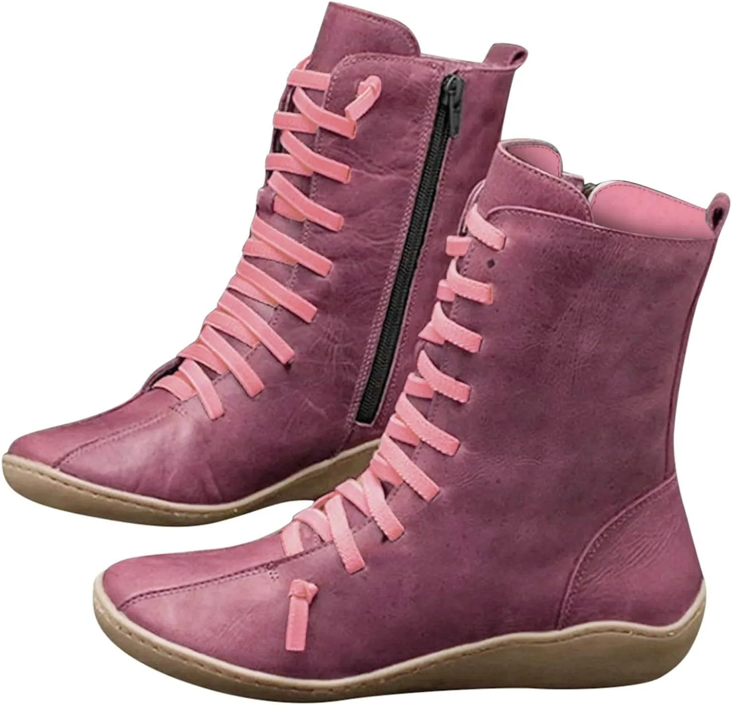 AMDBEL Fall Boots for Women 2024, Women's Ankle Boots Low Heel Arch Support Side Zipper Mid Calf Boots Walking Booties