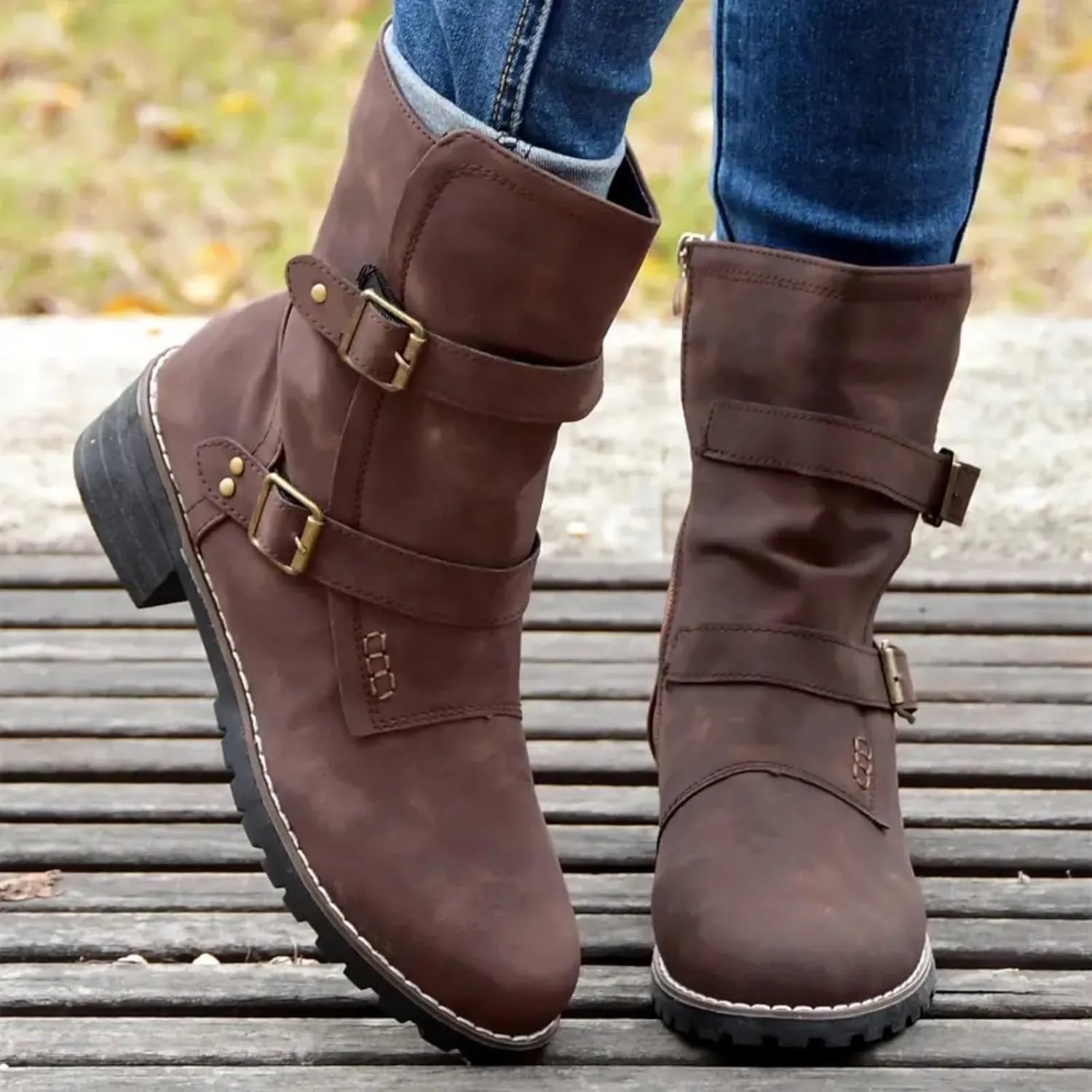 AMDBEL Fall Boots for Women 2024, Women's Ankle Boots Low Heel Slip On Boots Round Toe Ladies Party Short Booties Shoes