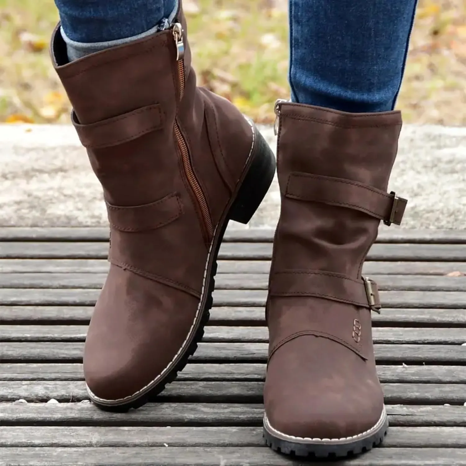 AMDBEL Fall Boots for Women 2024, Women's Ankle Boots Low Heel Slip On Boots Round Toe Ladies Party Short Booties Shoes