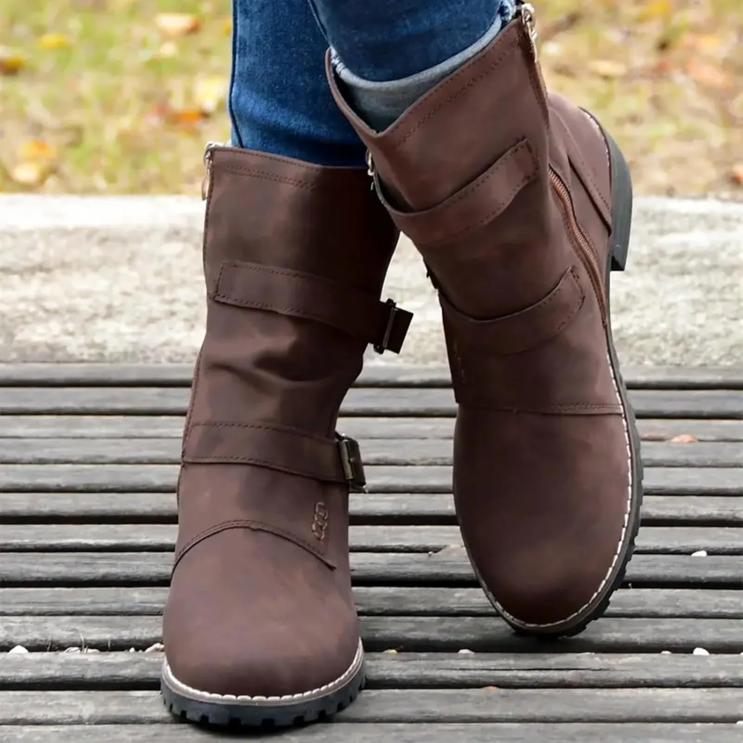 AMDBEL Fall Boots for Women 2024, Women's Ankle Boots Low Heel Slip On Boots Round Toe Ladies Party Short Booties Shoes