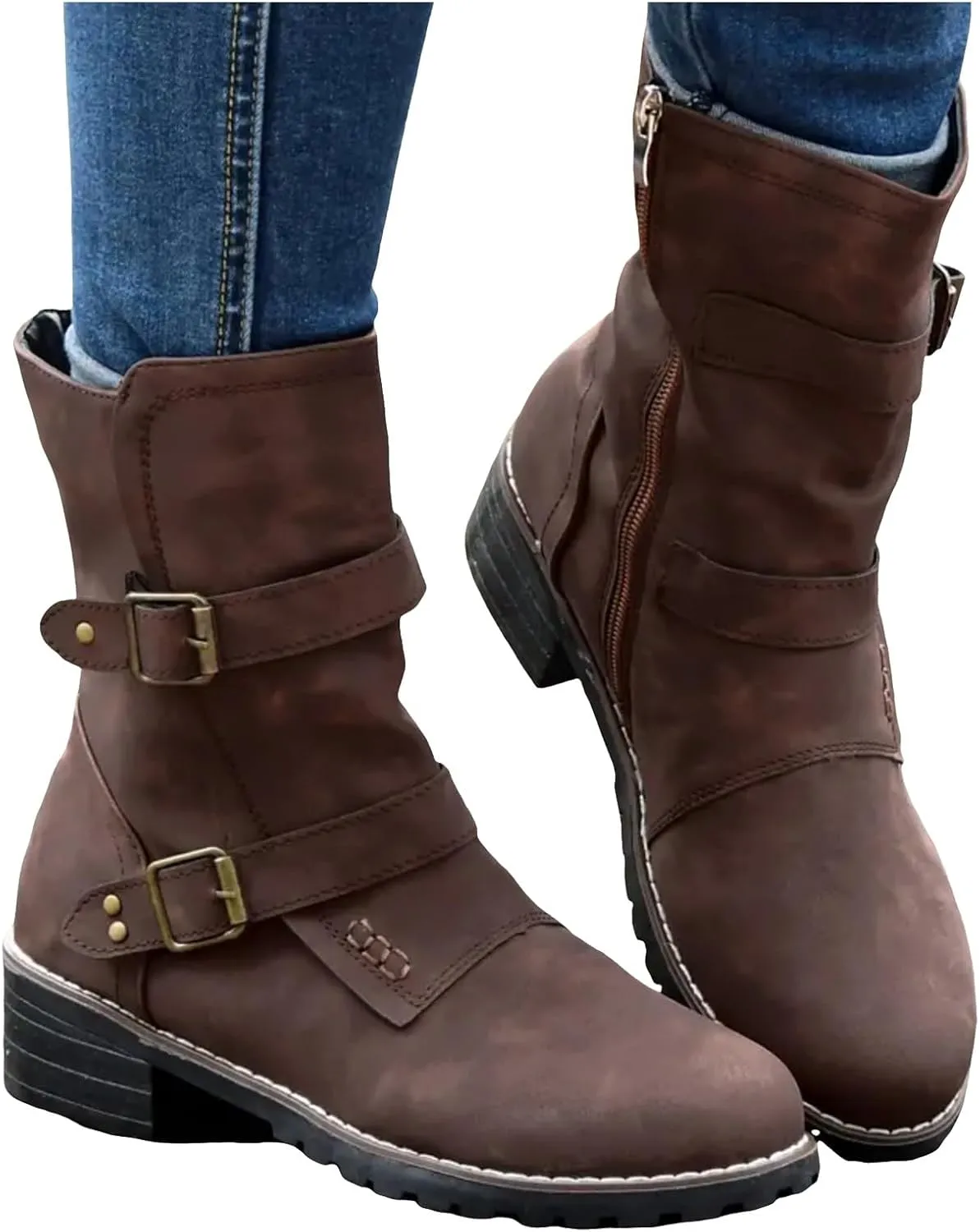 AMDBEL Fall Boots for Women 2024, Women's Ankle Boots Low Heel Slip On Boots Round Toe Ladies Party Short Booties Shoes