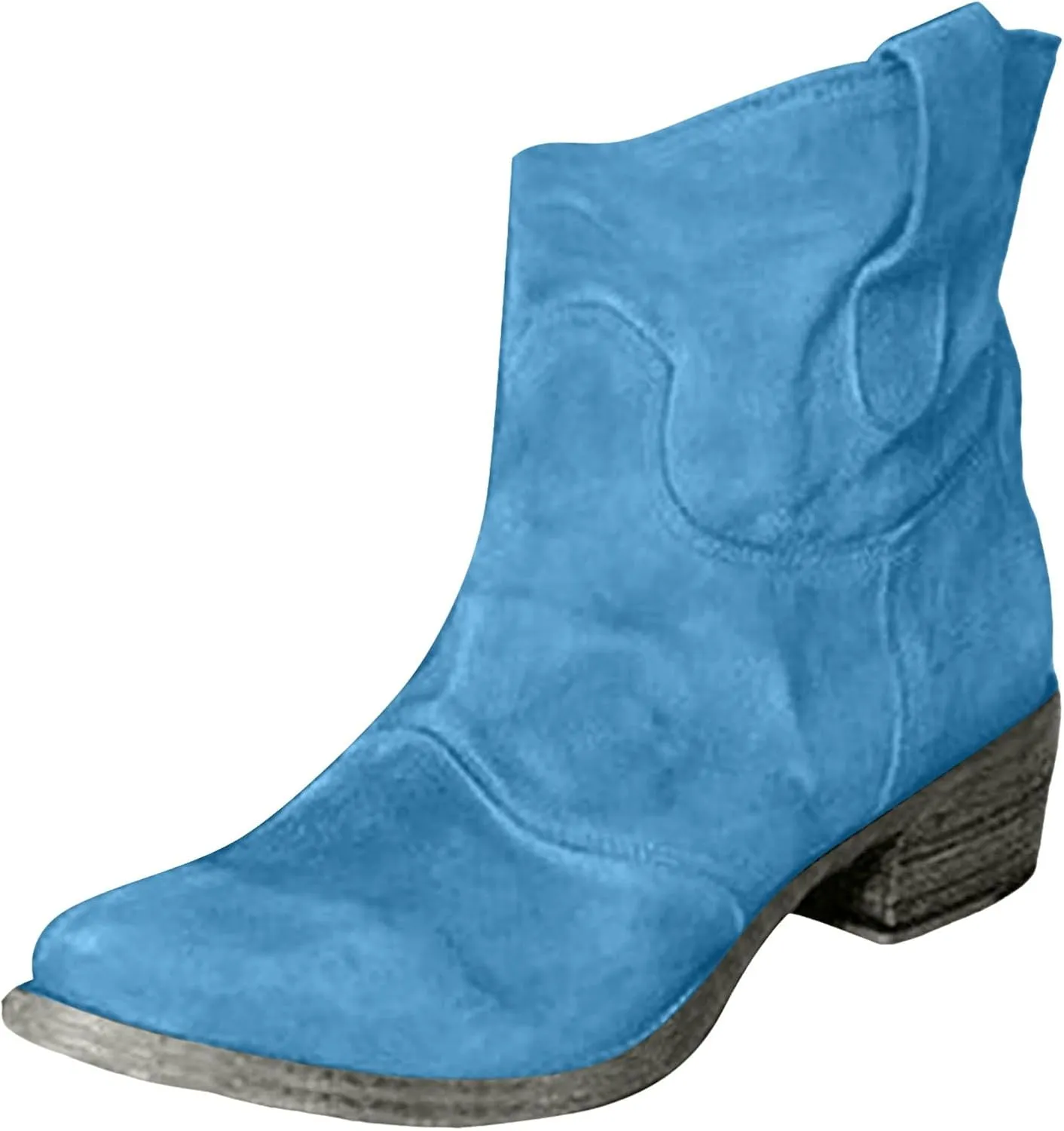 AMDBEL Winter Boots for Women 2024 Ankle Boots Chunky Low Heel Suede Mid Calf Zipper Cowboy Boots Winter Booties