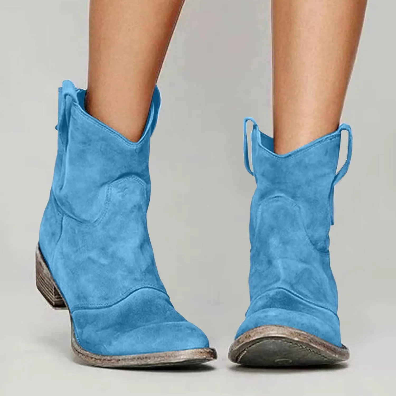 AMDBEL Winter Boots for Women 2024 Ankle Boots Chunky Low Heel Suede Mid Calf Zipper Cowboy Boots Winter Booties