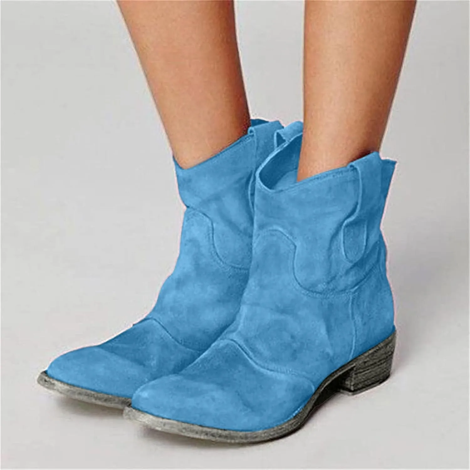 AMDBEL Winter Boots for Women 2024 Ankle Boots Chunky Low Heel Suede Mid Calf Zipper Cowboy Boots Winter Booties