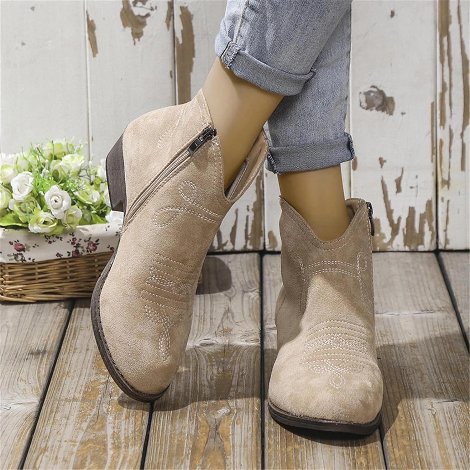 AMDBEL Womens Boots Ankle, Women's Ankle Boots Low Heel Short Boots Fashion Winter Walking Shoes with Side Zipper