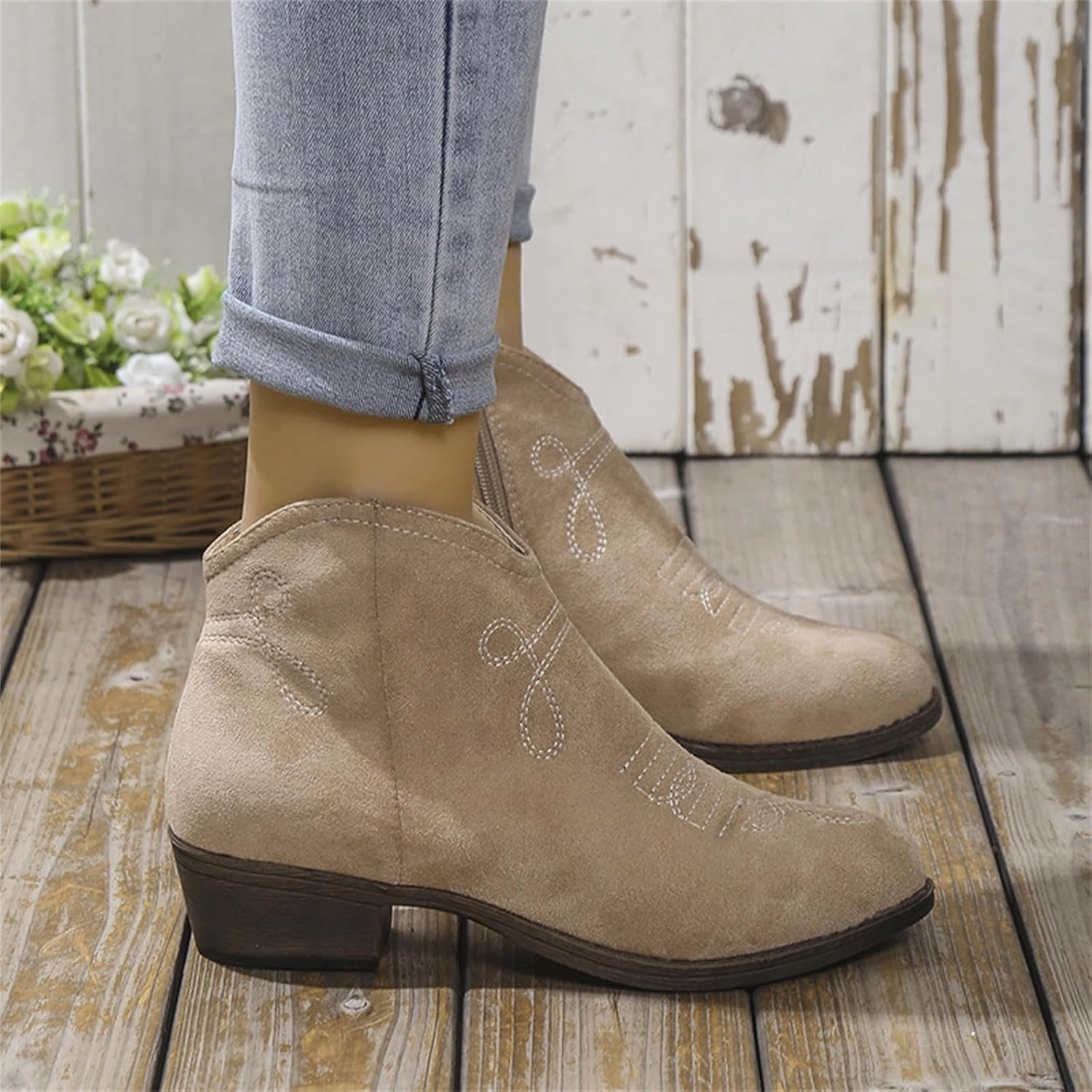 AMDBEL Womens Boots Ankle, Women's Ankle Boots Low Heel Short Boots Fashion Winter Walking Shoes with Side Zipper
