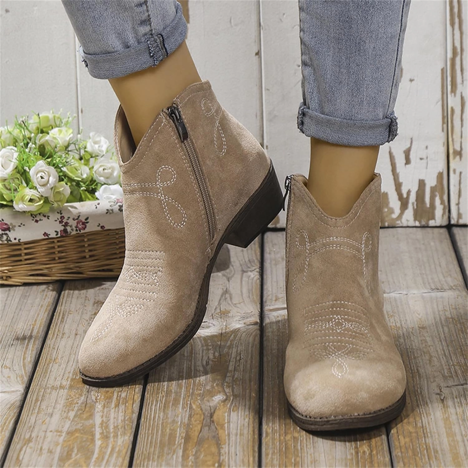 AMDBEL Womens Boots Ankle, Women's Ankle Boots Low Heel Short Boots Fashion Winter Walking Shoes with Side Zipper