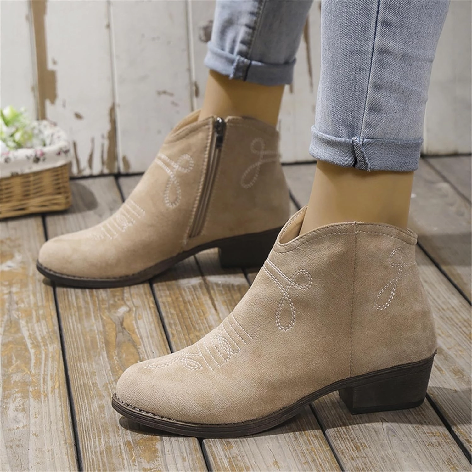 AMDBEL Womens Boots Ankle, Women's Ankle Boots Low Heel Short Boots Fashion Winter Walking Shoes with Side Zipper