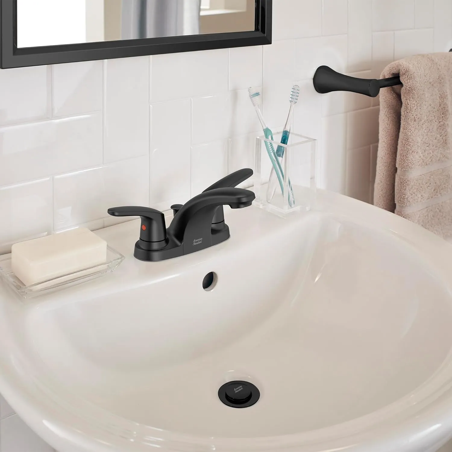 American Standard 7075205.243 Colony PRO Single-Handle Bathroom Faucet, Less Drain, 1.2 GPM, Matte Black