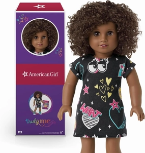 American Girl Truly Me 18-inch Doll #112 with Brown Eyes, Dark-Brown Hair, Deep Skin, Black T-shirt Dress, For Ages 6 