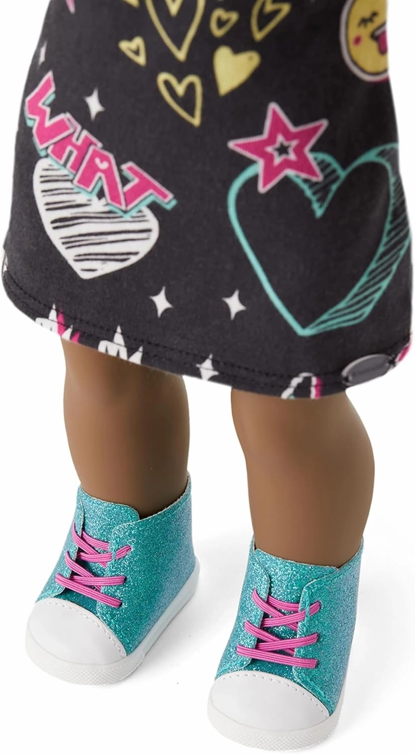 American Girl Truly Me 18-inch Doll #112 with Brown Eyes, Dark-Brown Hair, Deep Skin, Black T-shirt Dress, For Ages 6 