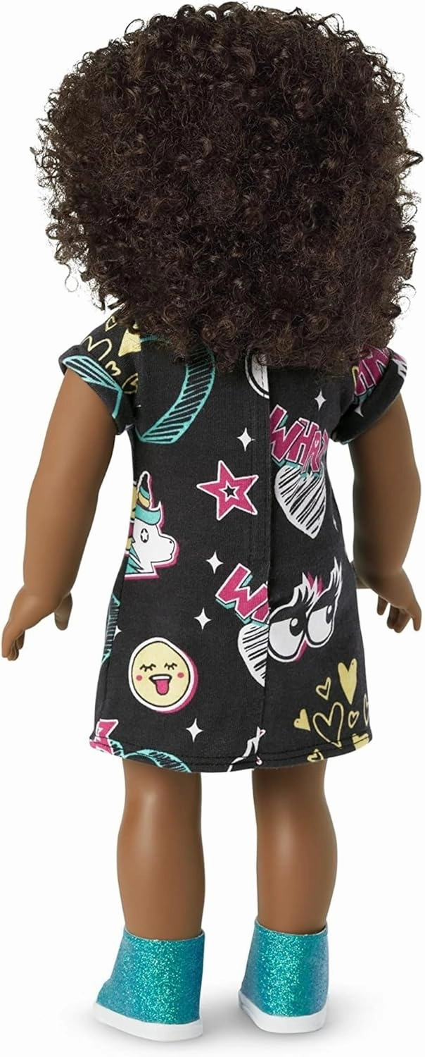 American Girl Truly Me 18-inch Doll #112 with Brown Eyes, Dark-Brown Hair, Deep Skin, Black T-shirt Dress, For Ages 6 