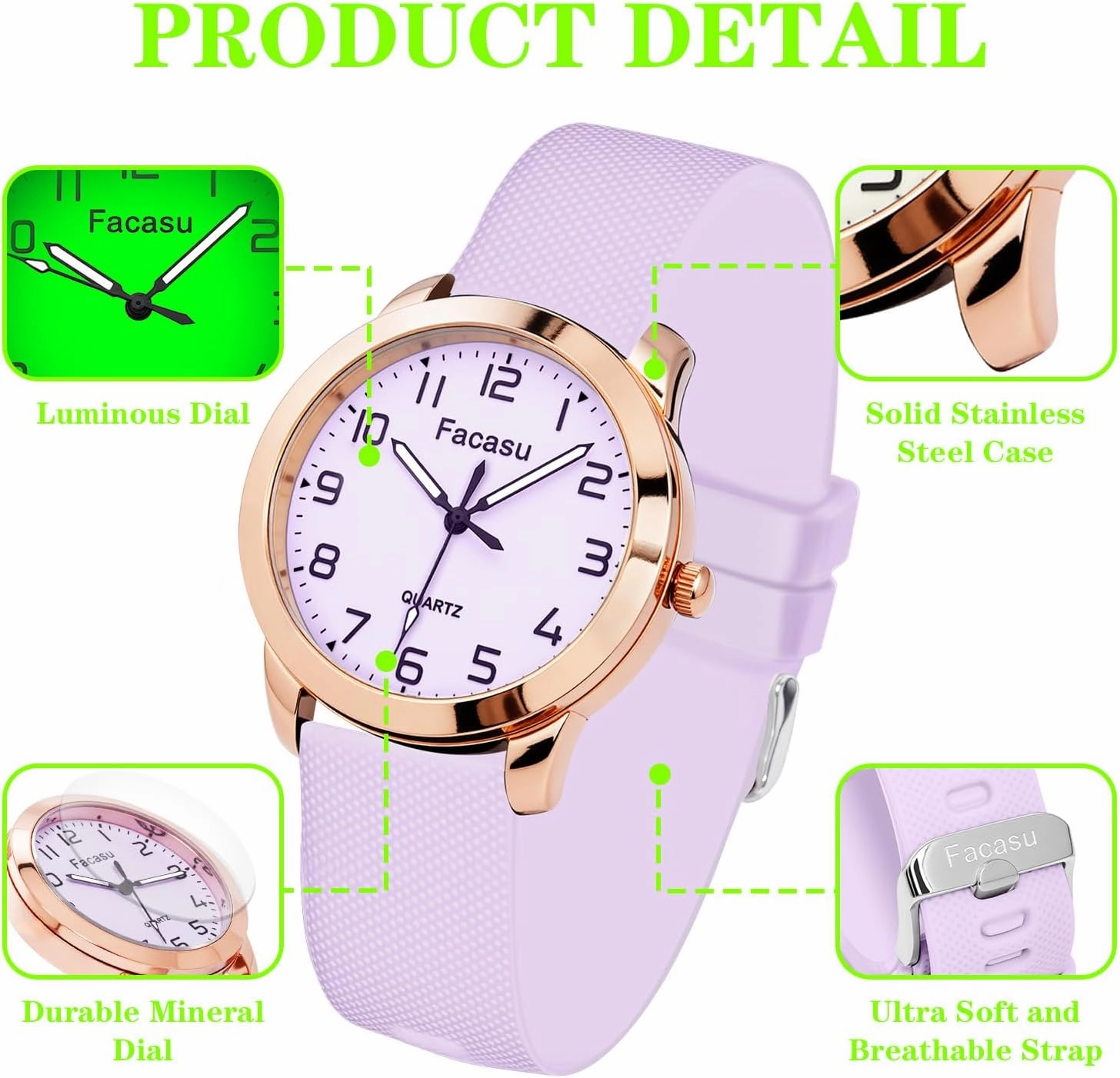 Analog Watch for Girls Ladies Women,Waterproof Simple Casual Luminous Dial Quartz Watch with Comfortable Soft Strap Easy to Read for Teen Girls Student Ages 12 