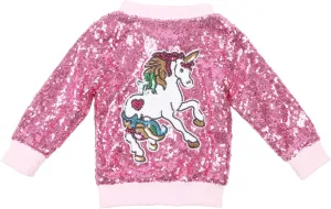 ANATA Girl Unicorn Sequin Jacket Kids Casual Bomber Jacket Zipper Coat Outwear