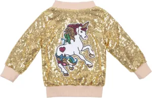 ANATA Girl Unicorn Sequin Jacket Kids Casual Bomber Jacket Zipper Coat Outwear