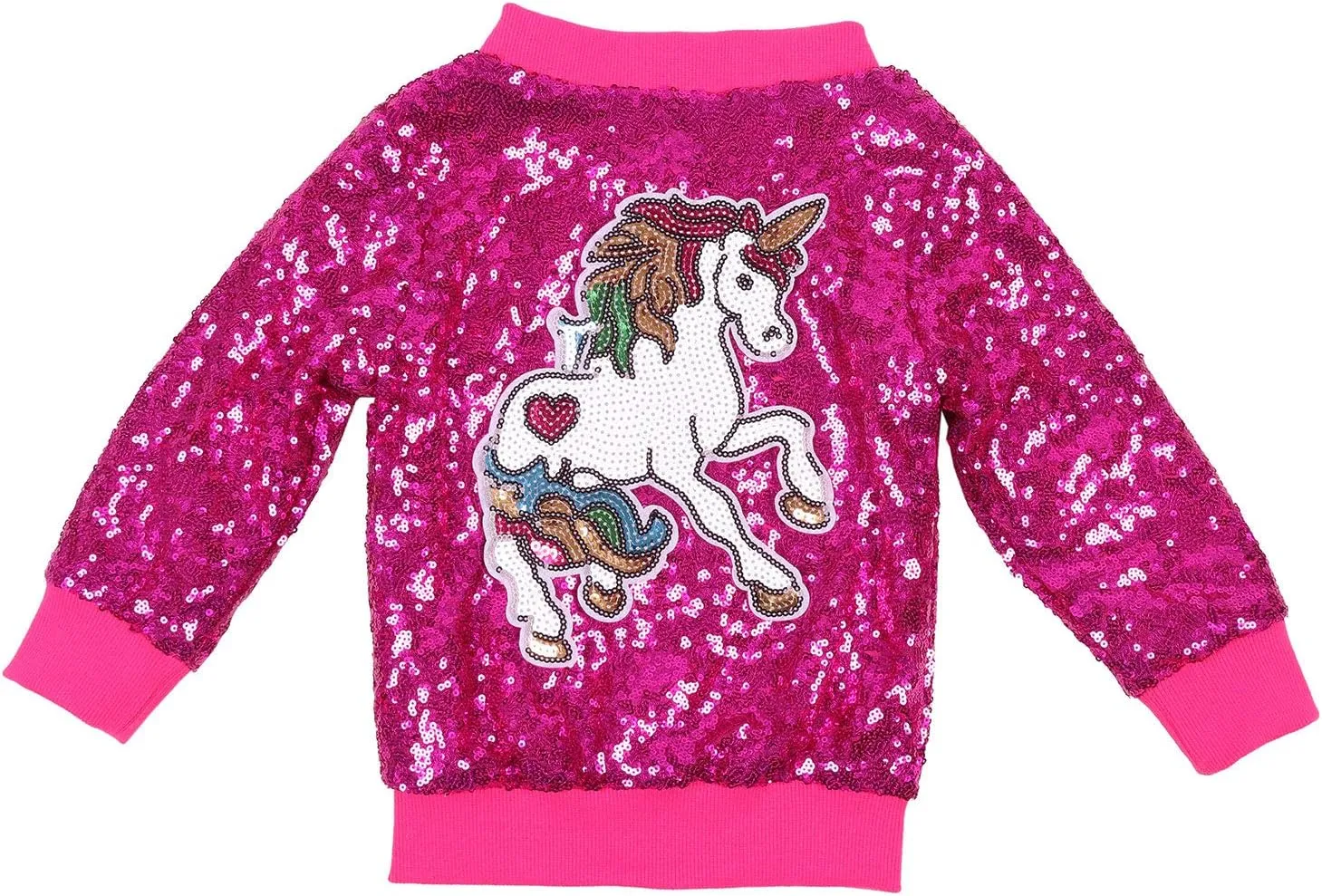 ANATA Girl Unicorn Sequin Jacket Kids Casual Bomber Jacket Zipper Coat Outwear
