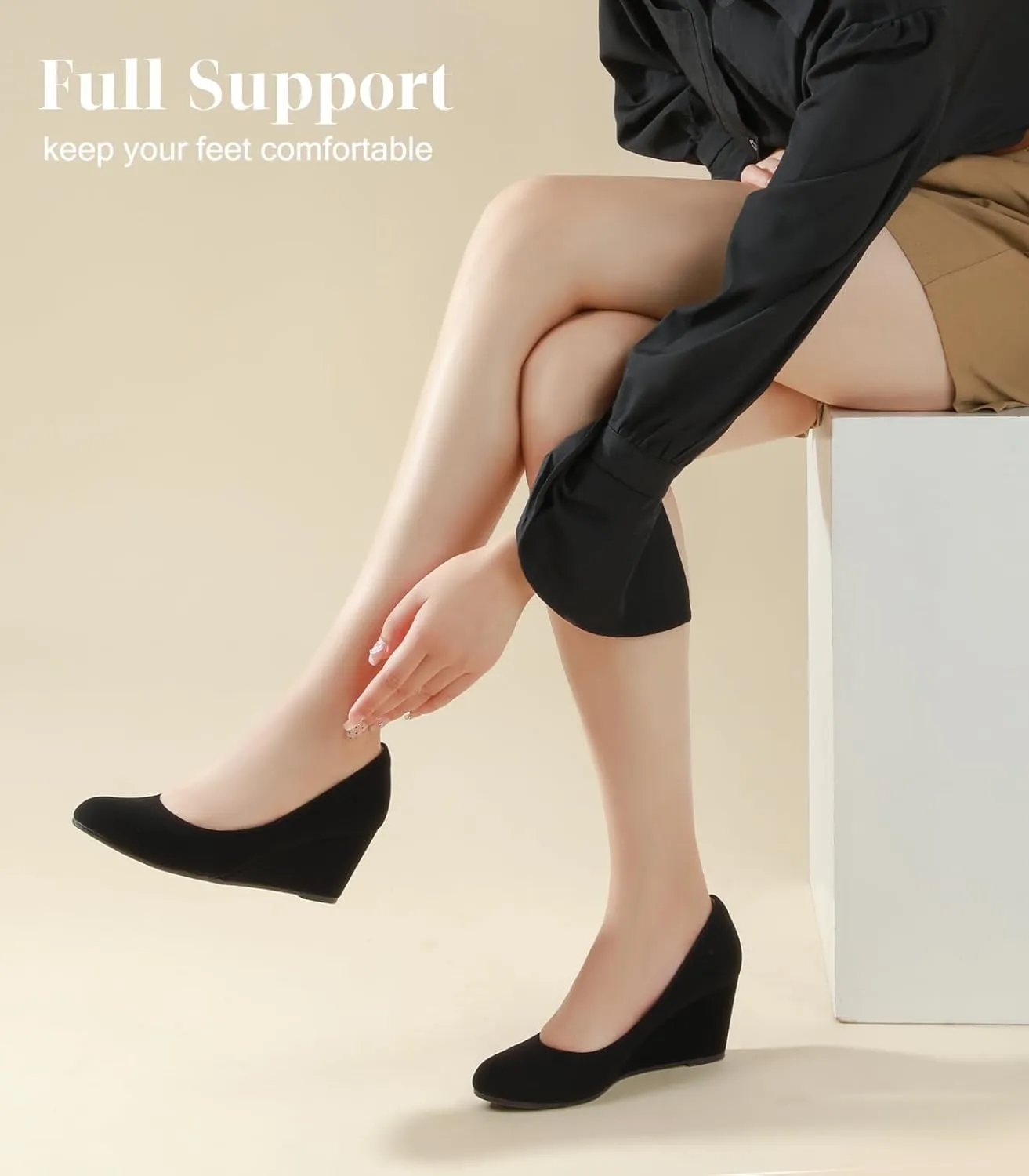 Ankis Closed Toe Wedges for Women, Black Nude Gold Silver Wedges Heels for Women Comfortable Medium Heel Wedges Work Pumps Shoes for Dressy Spring Fall - 2.5Inch