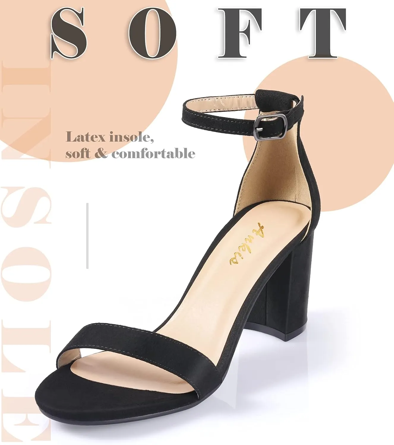 Ankis Heels for Women Open Toe Ankle Strap Chunky Heel Sandals 2.75 Inch