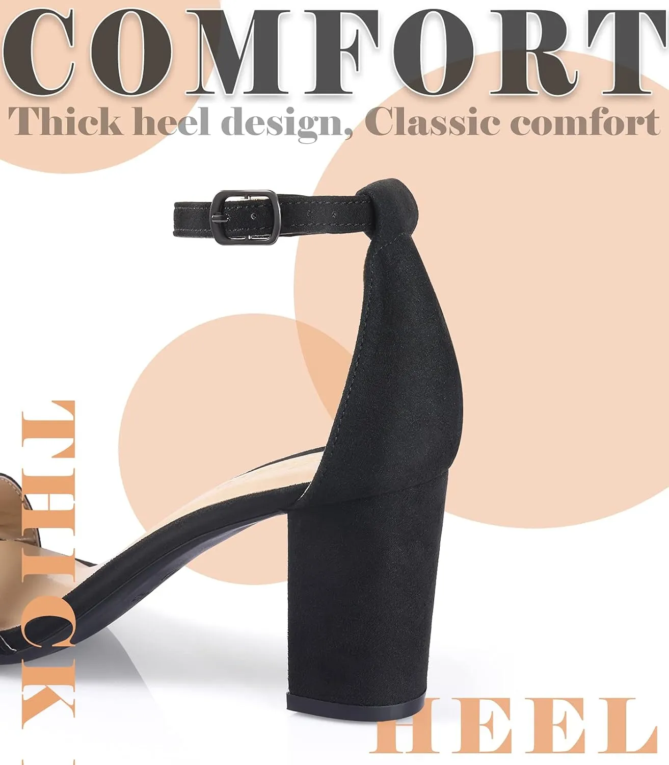 Ankis Heels for Women Open Toe Ankle Strap Chunky Heel Sandals 2.75 Inch