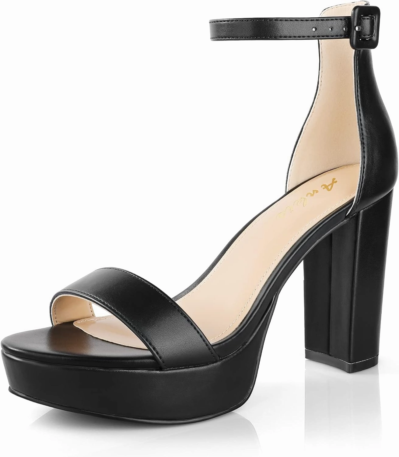 Ankis Chunky Platform Heels - 4 Inch Block Heeled Sandals for Women - Comfortable Open Toe Strappy Heels - Black, Nude, White, Silver, Gold - Summer Dress Shoes