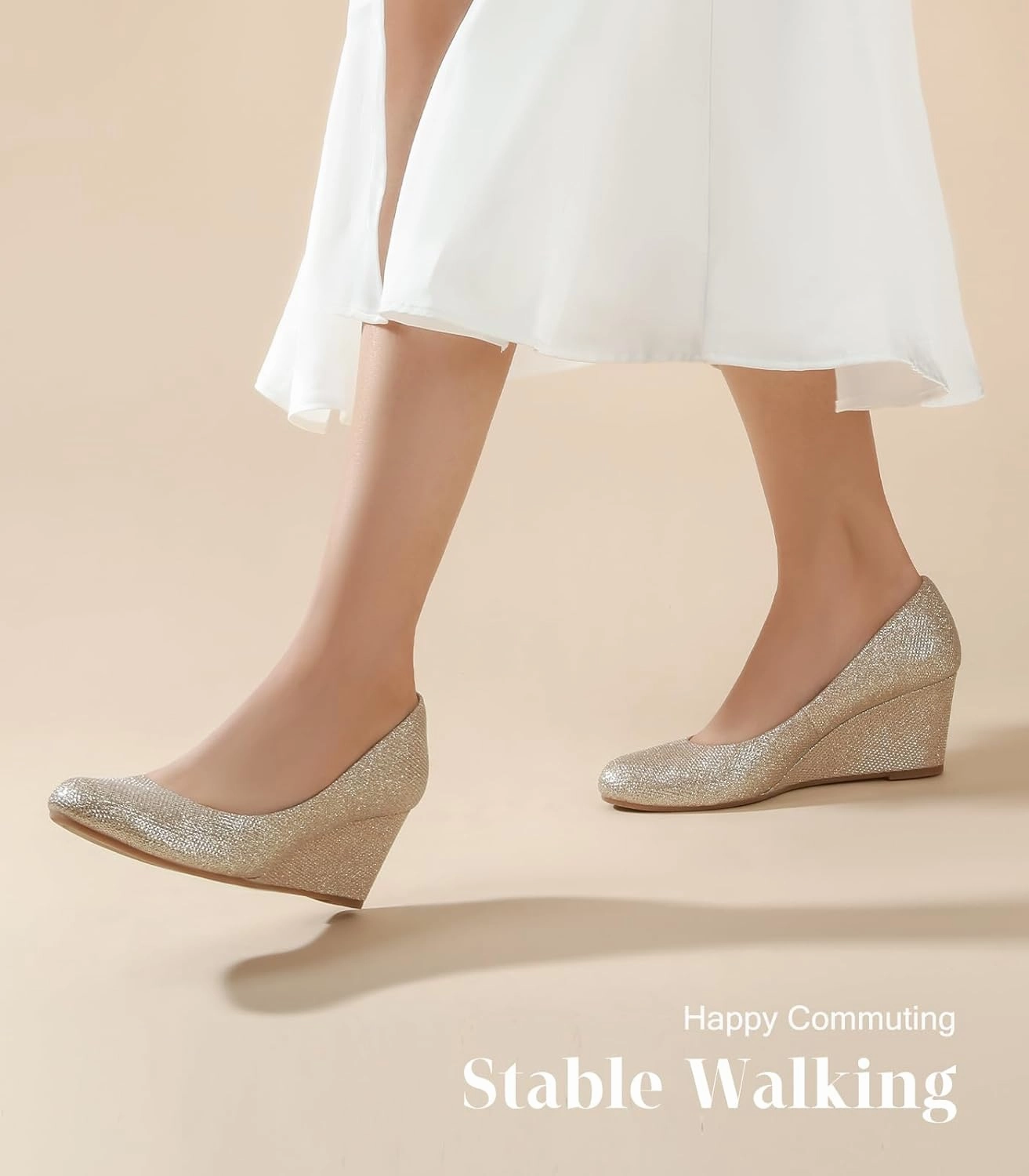 Ankis Closed Toe Wedges for Women, Black Nude Gold Silver Wedges Heels for Women Comfortable Medium Heel Wedges Work Pumps Shoes for Dressy Spring Fall - 2.5Inch