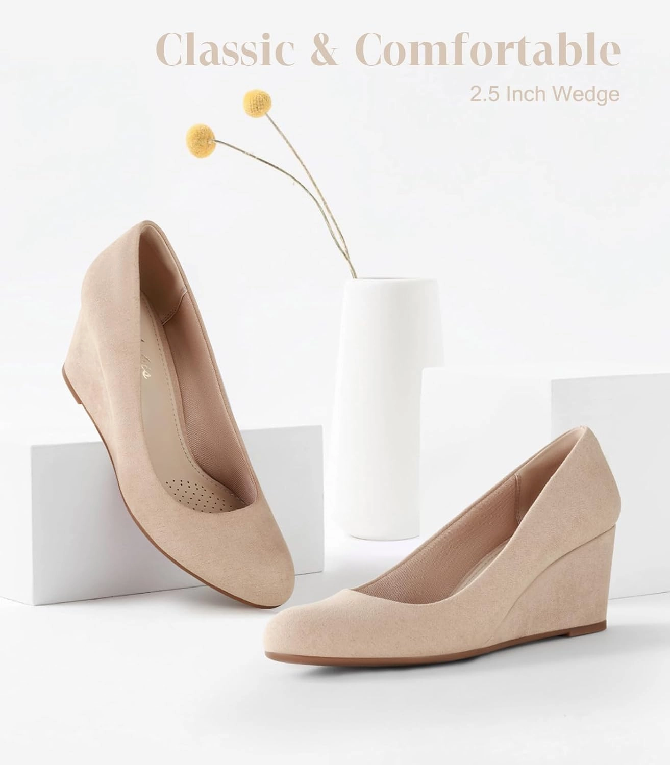 Ankis Closed Toe Wedges for Women, Black Nude Gold Silver Wedges Heels for Women Comfortable Medium Heel Wedges Work Pumps Shoes for Dressy Spring Fall - 2.5Inch
