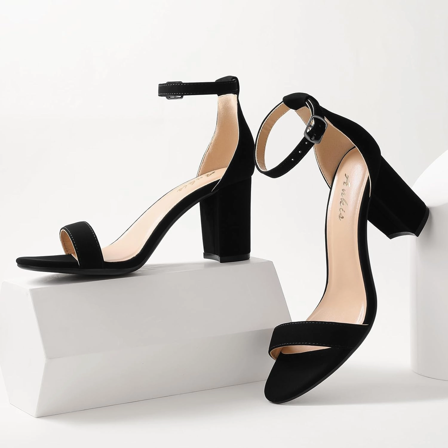Ankis Heels for Women Open Toe Ankle Strap Chunky Heel Sandals 2.75 Inch