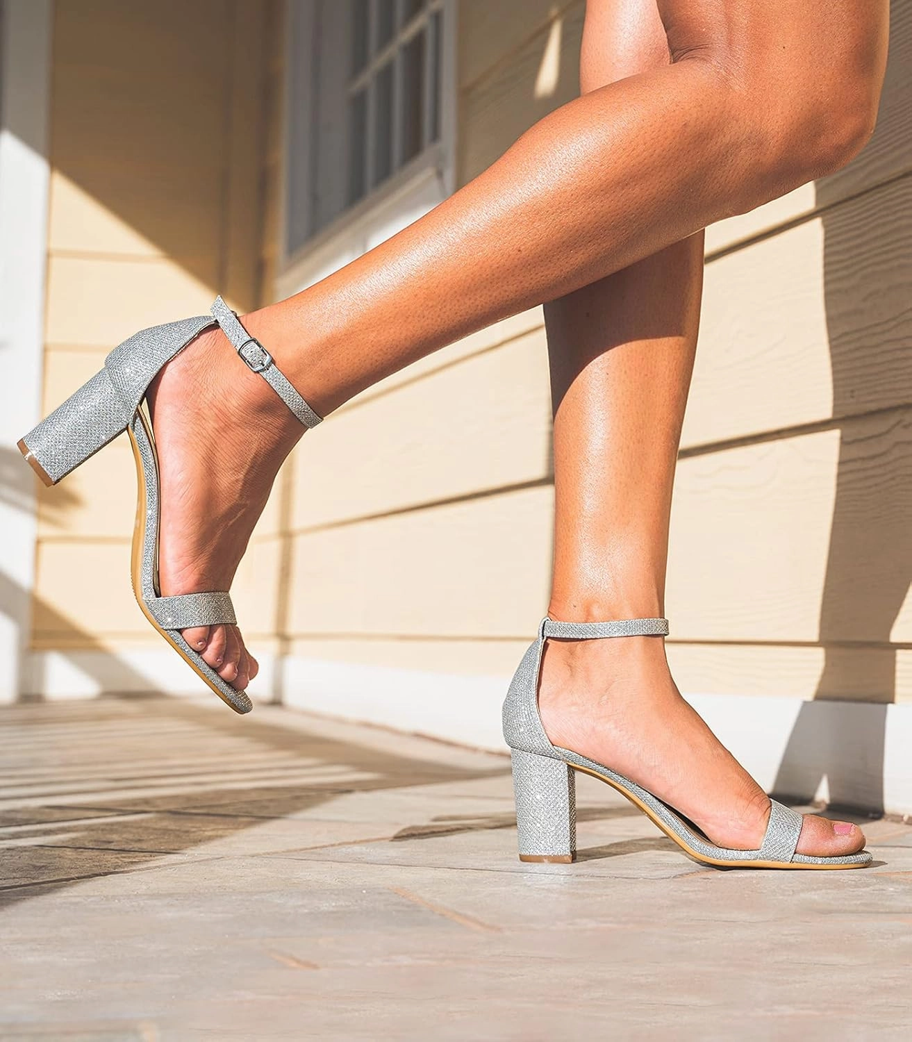Ankis Heels for Women Open Toe Ankle Strap Chunky Heel Sandals 2.75 Inch