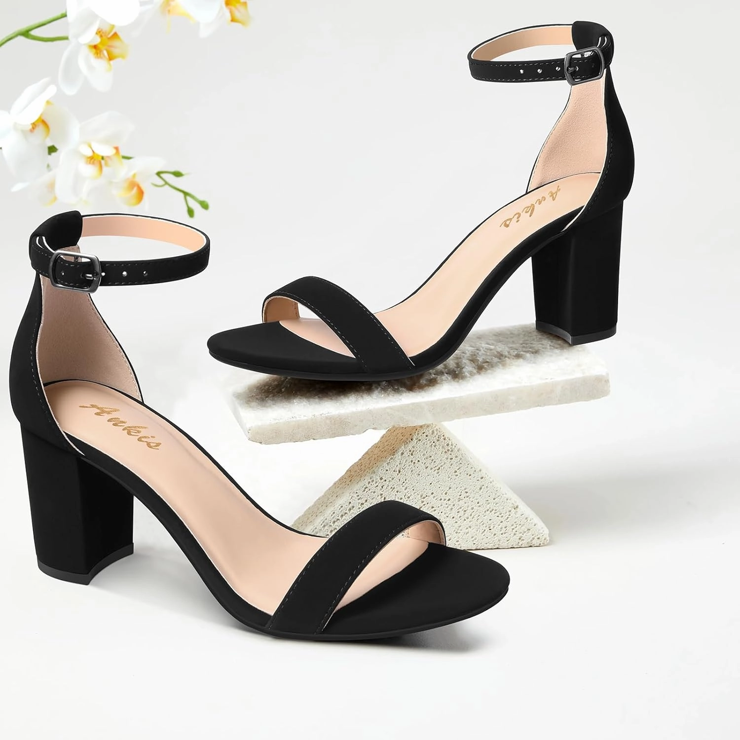 Ankis Heels for Women Open Toe Ankle Strap Chunky Heel Sandals 2.75 Inch