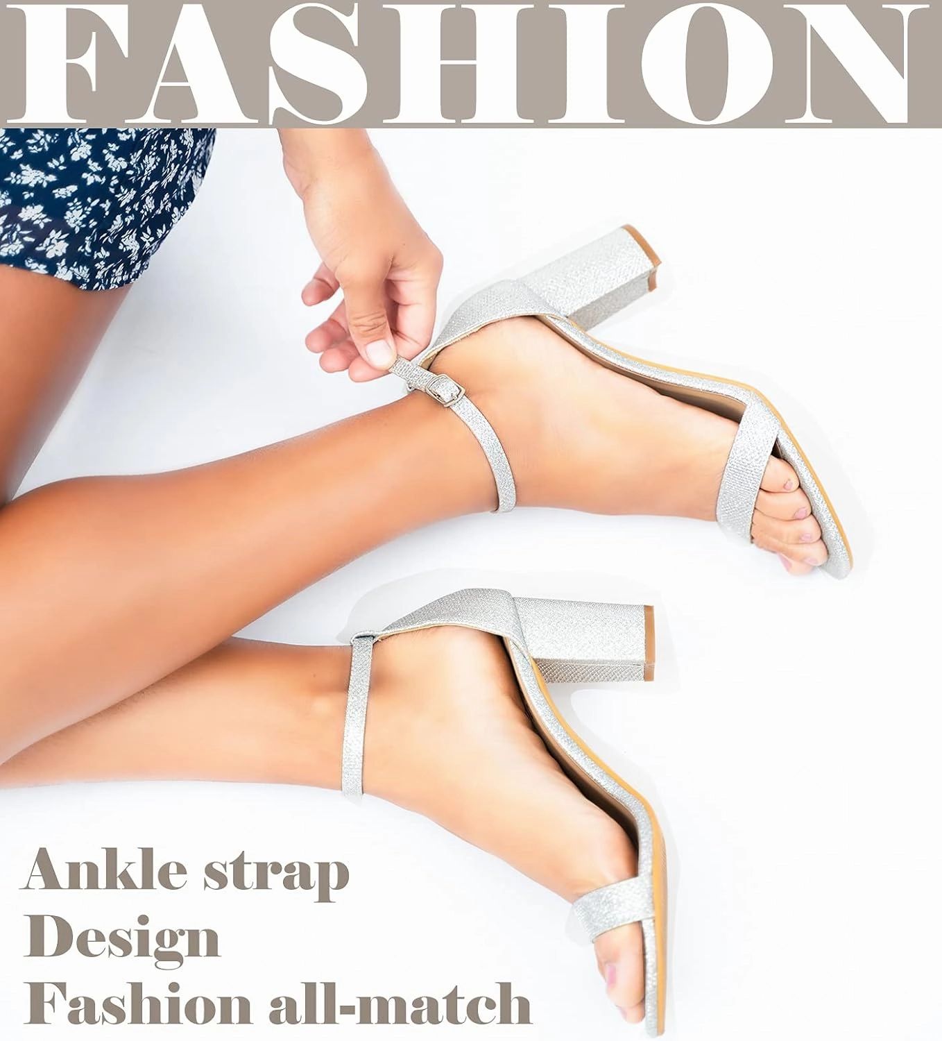 Ankis Heels for Women Open Toe Ankle Strap Chunky Heel Sandals 2.75 Inch