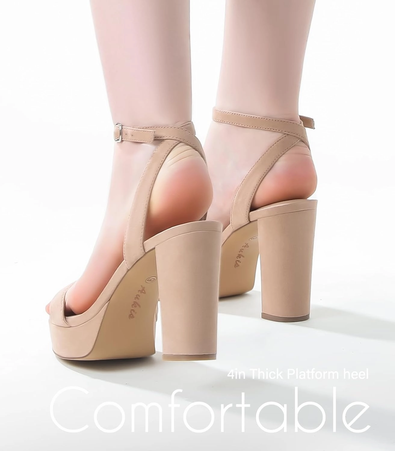 Ankis Platform Heels for Women 4 Inches Chunky Heels Sandals for Women Comfy Open Toe Block Heeled Sandals Nude White Silver Gold Black Ankle Strappy Heels