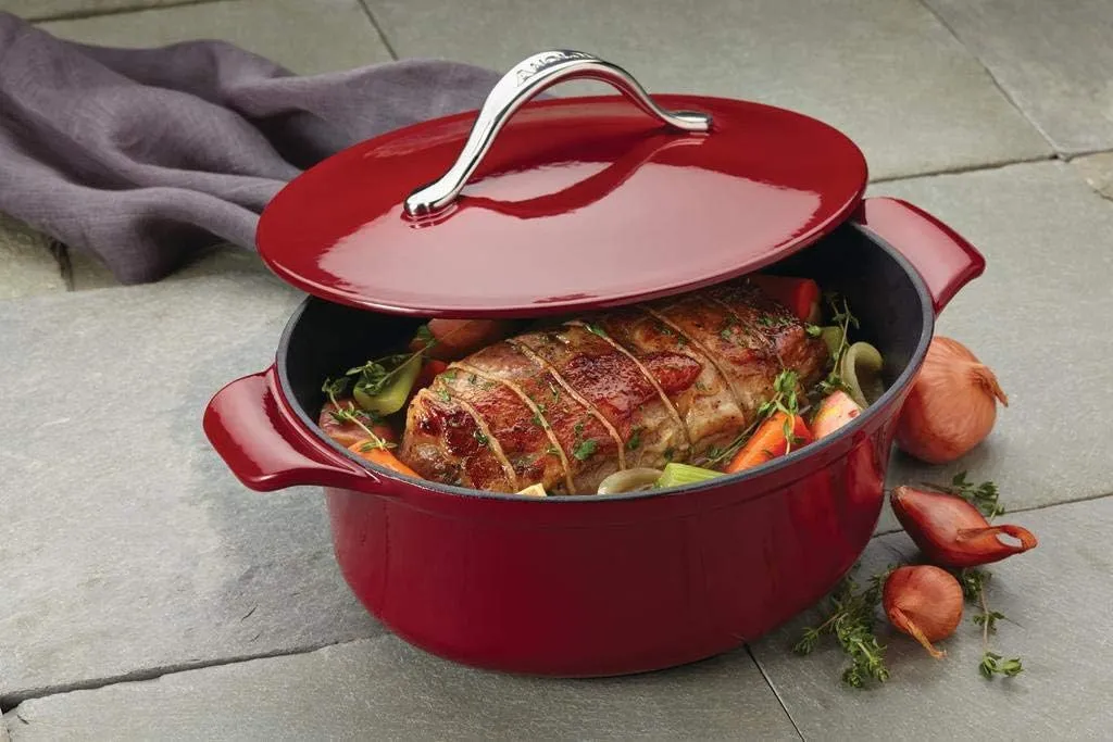 Anolon Vesta Cast Iron Dish/Casserole Pan with Lid, 4 Quart, Paprika Red